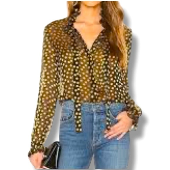 SALONI Emilie EmileTop in Sheer Black & Gold Dots Size 0 - Picture 1 of 10